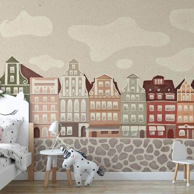 OEM Fotomural - Plaza Solny - Coloridas Casas Ilustradas Contra El Cielo Con Nubes / Fachadas Coloridas - Casas Históricas En Wrocław Contra El Cielo Y Una Calle Empedrada OEM Fotomural - Plaza Solny - Coloridas Casas Ilustradas Contra El Cielo Con Nubes / Fachadas Coloridas - Casas Históricas En Wrocław Contra El Cielo Y Una Calle Empedrada