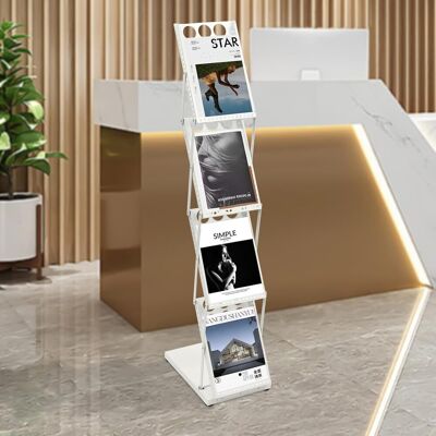 GOJOY Atril De Pie De 4 Niveles, Soporte Plegable Para Revistas, Estanterías De Oficina, Catálogo, Soporte De Literatura De Metal Para Catálogos Y Folletos GOJOY Atril De Pie De 4 Niveles, Soporte Plegable Para Revistas, Estanterías De Oficina, Catálogo, Soporte De Literatura De Metal Para Catálogos Y Folletos