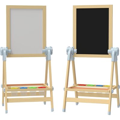 KELLANY Caballetes De Madera Para Niños, Pizarra Blanca Y Pizarra De Doble Cara, Tablero Ajustable En Altura Con Rollo De Papel, Estante, Natural KELLANY Caballetes De Madera Para Niños, Pizarra Blanca Y Pizarra De Doble Cara, Tablero Ajustable En Altura Con Rollo De Papel, Estante, Natural