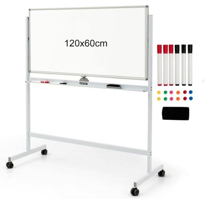 Costway - Pizarra Blanca Móvil Magnética Doble Cara 120 X 60 Cm/pizarra De Borrado En Seco Soporte Ajustable, 6 Marcadores, 12 Imanes Y 1 Borrador (blanco) Costway - Pizarra Blanca Móvil Magnética Doble Cara 120 X 60 Cm/pizarra De Borrado En Seco Soporte Ajustable, 6 Marcadores, 12 Imanes Y 1 Borrador (blanco)