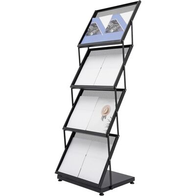 GOJOY Soporte De Exhibición De Revistas De 4 Niveles, Soporte Para Folletos, Revistero Plegable En Formato A3 Para Folletos, Libros, Periódicos, Revistas - Negro GOJOY Soporte De Exhibición De Revistas De 4 Niveles, Soporte Para Folletos, Revistero Plegable En Formato A3 Para Folletos, Libros, Periódicos, Revistas - Negro
