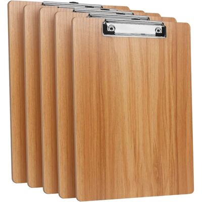 GABRIELLE (juego De 5) Portapapeles De Madera A4 Con Clips, Portapapeles Con Clip Y Orificio Para Colgar, Portaformularios Para Oficina, Aula, Restaurante GABRIELLE (juego De 5) Portapapeles De Madera A4 Con Clips, Portapapeles Con Clip Y Orificio Para Colgar, Portaformularios Para Oficina, Aula, Restaurante