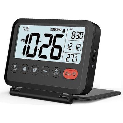 COLNK Despertador De Viaje: Retroiluminación De 2 Niveles, 2 Volúmenes, Formato 12/24 Horas, Calendario, Temperatura, Modo Fin De Semana, Cubierta Plegable ( ). COLNK Despertador De Viaje: Retroiluminación De 2 Niveles, 2 Volúmenes, Formato 12/24 Horas, Calendario, Temperatura, Modo Fin De Semana, Cubierta Plegable ( ).
