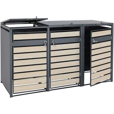 DÉCOSHOP26 Tapa Triple De Acero Antracita Con Aspecto De Madera Clara Para Contenedores De 80 A 240 L Con Tapa De Cierre Suave 040010466 DÉCOSHOP26 Tapa Triple De Acero Antracita Con Aspecto De Madera Clara Para Contenedores De 80 A 240 L Con Tapa De Cierre Suave 040010466
