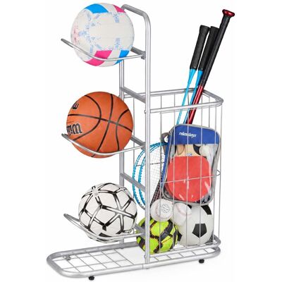Relaxdays Soporte Para Balones, 3 Soportes Extraíbles, Baloncesto Y Fútbol, Metal Plateado Relaxdays Soporte Para Balones, 3 Soportes Extraíbles, Baloncesto Y Fútbol, Metal Plateado