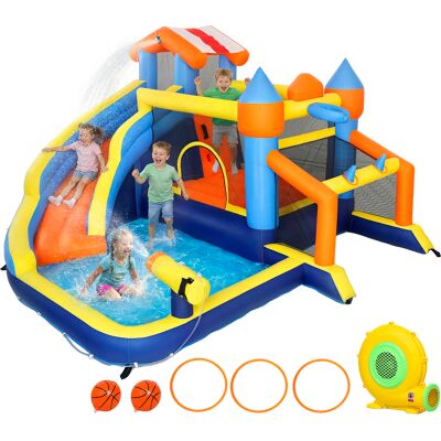 BEYAMIS Castillo Acuático Hinchable 8 En 1 – Soplador De 550 W – Tobogán, Trampolín, Rocódromo, Piscina, Portería De Fútbol, Aro De Baloncesto, Piscina De Bolas BEYAMIS Castillo Acuático Hinchable 8 En 1 – Soplador De 550 W – Tobogán, Trampolín, Rocódromo, Piscina, Portería De Fútbol, Aro De Baloncesto, Piscina De Bolas