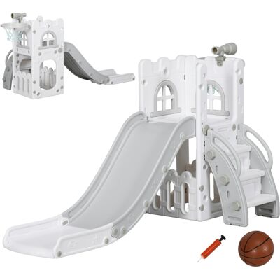 JHY DESIGN Tobogán Infantil 5 En 1, Con Aro De Baloncesto Y Estructura De Escalada Telescópica, Gris, 70 X 177 X 92 Cm JHY DESIGN Tobogán Infantil 5 En 1, Con Aro De Baloncesto Y Estructura De Escalada Telescópica, Gris, 70 X 177 X 92 Cm