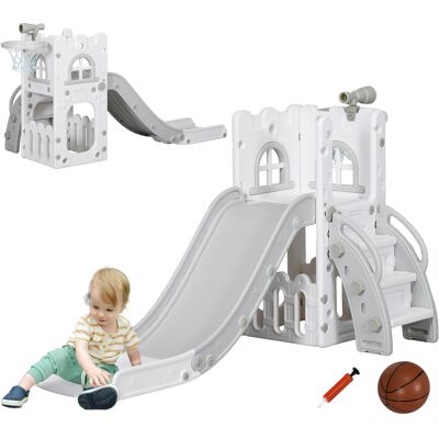 JHY DESIGN Tobogán Infantil 5 En 1, Con Aro De Baloncesto Y Estructura De Escalada Telescópica, Gris, 70 X 177 X 92 Cm JHY DESIGN Tobogán Infantil 5 En 1, Con Aro De Baloncesto Y Estructura De Escalada Telescópica, Gris, 70 X 177 X 92 Cm