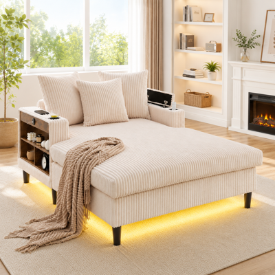 JHY DESIGN Tumbona Multifuncional De Cuerda Con Chaise Longue, Amplia Zona Reclinable, Portavasos De Doble Cara, Iluminación Led, Bolsillo Lateral, Espacio De Almacenamiento, Puerto De Carga Usb. JHY DESIGN Tumbona Multifuncional De Cuerda Con Chaise Longue, Amplia Zona Reclinable, Portavasos De Doble Cara, Iluminación Led, Bolsillo Lateral, Espacio De Almacenamiento, Puerto De Carga Usb.