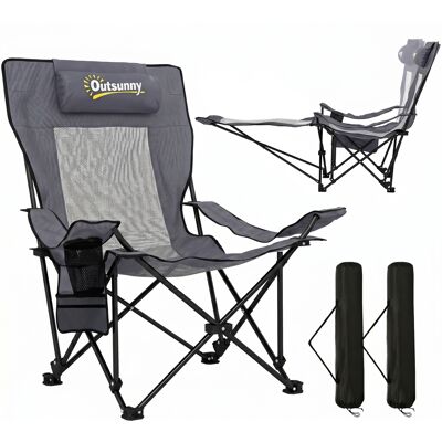 JHY DESIGN Juego De 2 Sillas Plegables Para Camping/pesca Con Respaldo, Reposapiés, Portavasos Y Reposacabezas Ajustables, Color Gris Oscuro. JHY DESIGN Juego De 2 Sillas Plegables Para Camping/pesca Con Respaldo, Reposapiés, Portavasos Y Reposacabezas Ajustables, Color Gris Oscuro.