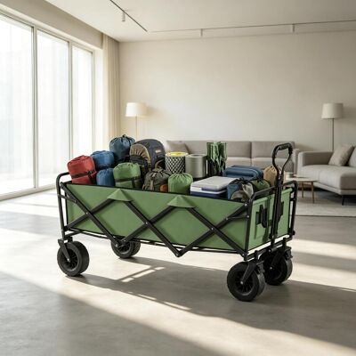 JHY DESIGN Carro De Jardín Plegable De 130 Litros Con Ruedas, Remolque Robusto Con Ventanas Y Asa Ajustable. JHY DESIGN Carro De Jardín Plegable De 130 Litros Con Ruedas, Remolque Robusto Con Ventanas Y Asa Ajustable.