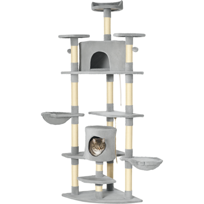 JHY DESIGN Árbol Rascador Xxl Para Gatos, Árbol De Escalada Multifuncional Con Postes Rascadores, 6 Plataformas, 2 Casitas, 200 Cm De Altura, Gris. JHY DESIGN Árbol Rascador Xxl Para Gatos, Árbol De Escalada Multifuncional Con Postes Rascadores, 6 Plataformas, 2 Casitas, 200 Cm De Altura, Gris.
