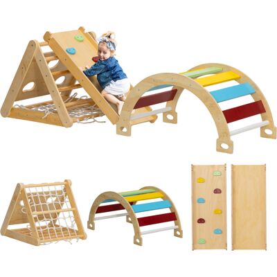 JHY DESIGN Estructura De Escalada Interior, Triángulo De Escalada 7 En 1 Con Tobogán Y Arco De Escalada, Multicolor. JHY DESIGN Estructura De Escalada Interior, Triángulo De Escalada 7 En 1 Con Tobogán Y Arco De Escalada, Multicolor.