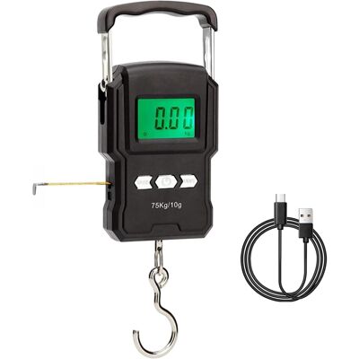 JUSCH Báscula Para Equipaje, Báscula Colgante Para Equipaje De 165 Lb/75 Kg, Báscula De Pesca Con Pantalla Lcd Retroiluminada Y Cinta Métrica JUSCH Báscula Para Equipaje, Báscula Colgante Para Equipaje De 165 Lb/75 Kg, Báscula De Pesca Con Pantalla Lcd Retroiluminada Y Cinta Métrica