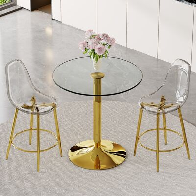 BEAOK Conjunto De Bar De Vidrio Y Metal Dorado, 2 Plazas, Diseño Transparente BEAOK Conjunto De Bar De Vidrio Y Metal Dorado, 2 Plazas, Diseño Transparente