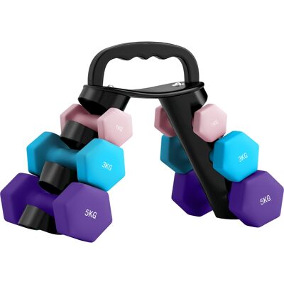 JHY DESIGN Juego De Mancuernas Con Soporte De Almacenamiento, Que Incluye 6 Mancuernas Para Entrenamiento Físico: 2 De 1 Kg, 2 De 3 Kg Y 2 De 5 Kg. JHY DESIGN Juego De Mancuernas Con Soporte De Almacenamiento, Que Incluye 6 Mancuernas Para Entrenamiento Físico: 2 De 1 Kg, 2 De 3 Kg Y 2 De 5 Kg.