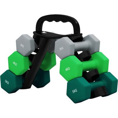 JHY DESIGN Juego De 6 Mancuernas: 2 De 3 Kg, 2 De 4 Kg Y 2 De 5 Kg, Con Soporte, De Forma Hexagonal, Para Entrenamiento De Fuerza Y Fitness En Casa, En Colores Gris, Verde Y Turquesa. JHY DESIGN Juego De 6 Mancuernas: 2 De 3 Kg, 2 De 4 Kg Y 2 De 5 Kg, Con Soporte, De Forma Hexagonal, Para Entrenamiento De Fuerza Y Fitness En Casa, En Colores Gris, Verde Y Turquesa.