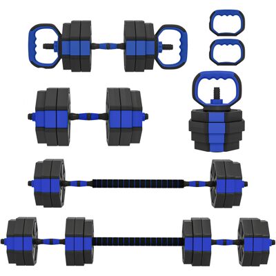 JHY DESIGN Juego De Mancuernas Para Entrenamiento Con Pesas 6 En 1: Pesa Rusa Ajustable De 30 Kg, Barra Para Flexiones, Color Azul. JHY DESIGN Juego De Mancuernas Para Entrenamiento Con Pesas 6 En 1: Pesa Rusa Ajustable De 30 Kg, Barra Para Flexiones, Color Azul.