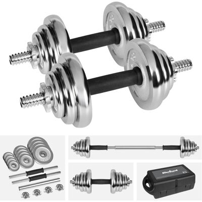 OEM Mancuernas De Hierro Fundido Cromado Con Barra, Juego Rebel De 20 Kg, Sólidas Y Ajustables. OEM Mancuernas De Hierro Fundido Cromado Con Barra, Juego Rebel De 20 Kg, Sólidas Y Ajustables.