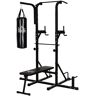 HOMCOM Estación de musculación con saco de boxeo barra de dominadas y banco de pesas plegable torre de entrenamiento para fitness en casa 180x183x219 cm