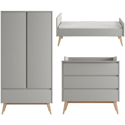 OEM Chambre Complète Lit Évolutif 70x140 Commode À Langer Et Armoire 2 Portes Pinio Swing Gris Et Bois OEM Chambre Complète Lit Évolutif 70x140 Commode À Langer Et Armoire 2 Portes Pinio Swing Gris Et Bois