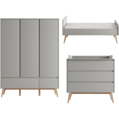OEM Chambre Complète Lit Évolutif 70x140 Commode À Langer Et Armoire 3 Portes Pinio Swing Gris Et Bois OEM Chambre Complète Lit Évolutif 70x140 Commode À Langer Et Armoire 3 Portes Pinio Swing Gris Et Bois