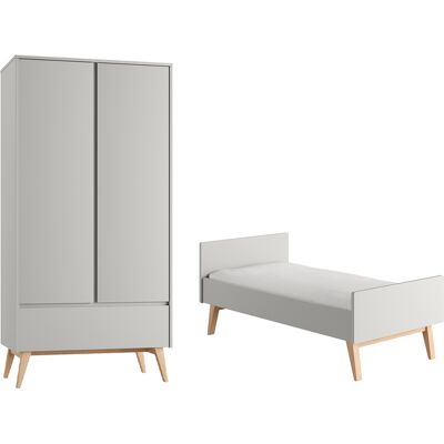 OEM Lit Évolutif 70x140 Et Armoire 2 Portes Pinio Swing Gris Et Bois OEM Lit Évolutif 70x140 Et Armoire 2 Portes Pinio Swing Gris Et Bois