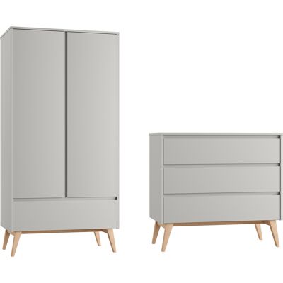OEM Commode 3 Tiroirs Et Armoire 2 Portes Pinio Swing Gris Et Bois OEM Commode 3 Tiroirs Et Armoire 2 Portes Pinio Swing Gris Et Bois