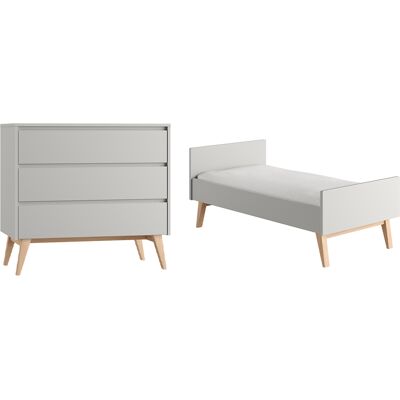 OEM Lit Évolutif 70x140 Et Commode 3 Tiroirs Pinio Swing Gris Et Bois OEM Lit Évolutif 70x140 Et Commode 3 Tiroirs Pinio Swing Gris Et Bois