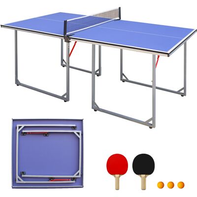 JHY DESIGN Mesa De Ping-pong De Tamaño Mediano (182 Cm / 6 Pies), Plegable Y Portátil, Con Red, 2 Palas Y 3 Pelotas (azules) Para Jugar En Interiores Y Exteriores. JHY DESIGN Mesa De Ping-pong De Tamaño Mediano (182 Cm / 6 Pies), Plegable Y Portátil, Con Red, 2 Palas Y 3 Pelotas (azules) Para Jugar En Interiores Y Exteriores.
