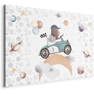 OEM Imagen - Competición Galáctica - Un Osito De Peluche Participando En Una Carrera De Coches Entre Planetas, Nubes Y Estrellas En Colores Pastel / Un Osito De Peluche En Un Coche De Carreras OEM Imagen - Competición Galáctica - Un Osito De Peluche Participando En Una Carrera De Coches Entre Planetas, Nubes Y Estrellas En Colores Pastel / Un Osito De Peluche En Un Coche De Carreras