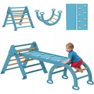 JHY DESIGN Triángulo De Escalada Montessori Plegable De Madera 7 En 1 Con Arco Y Pasamanos Para Niños De 18 A 48 Meses, 188 X 70 Cm, Azul JHY DESIGN Triángulo De Escalada Montessori Plegable De Madera 7 En 1 Con Arco Y Pasamanos Para Niños De 18 A 48 Meses, 188 X 70 Cm, Azul
