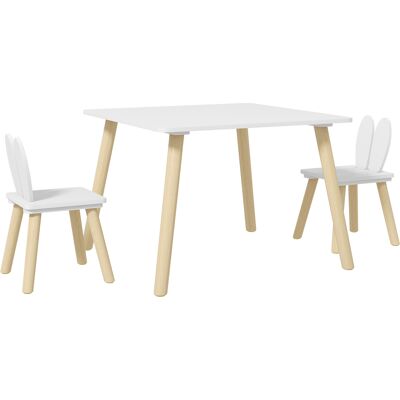JHY DESIGN Mesa Infantil Y 2 Sillas Con Respaldos De Orejas De Conejo, Para Niños De 3 A 6 Años, Color Blanco. JHY DESIGN Mesa Infantil Y 2 Sillas Con Respaldos De Orejas De Conejo, Para Niños De 3 A 6 Años, Color Blanco.