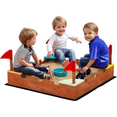 TREETALK Arenero Para Niños De 3 A 7 Años, Con Forma De Castillo Y 4 Asientos, Fabricado En Madera De Abeto, 90 X 90 X 17 Cm, Multicolor. TREETALK Arenero Para Niños De 3 A 7 Años, Con Forma De Castillo Y 4 Asientos, Fabricado En Madera De Abeto, 90 X 90 X 17 Cm, Multicolor.