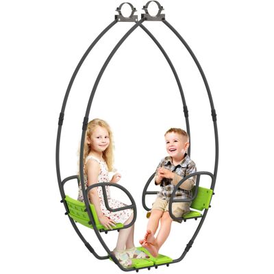 JHY DESIGN Columpio Infantil Con Estructura Y Asa De Metal Para 2 Niños De 3 A 6 Años, 110,5 X 40,5 X 180 Cm, Verde. JHY DESIGN Columpio Infantil Con Estructura Y Asa De Metal Para 2 Niños De 3 A 6 Años, 110,5 X 40,5 X 180 Cm, Verde.