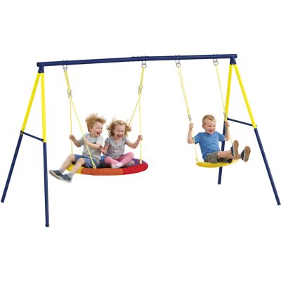 JHY DESIGN Columpio Infantil Con Columpios Dobles, Cuerdas Ajustables, Estructura De Acero, Para Niños De 3 A 8 Años, Multicolor. JHY DESIGN Columpio Infantil Con Columpios Dobles, Cuerdas Ajustables, Estructura De Acero, Para Niños De 3 A 8 Años, Multicolor.