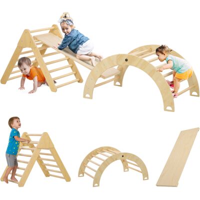 JHY DESIGN Triángulo De Escalada Infantil Para Edades De 18 A 48 Meses Con Pasamanos Y Arco, 219 X 72,5 Cm, Color Natural. JHY DESIGN Triángulo De Escalada Infantil Para Edades De 18 A 48 Meses Con Pasamanos Y Arco, 219 X 72,5 Cm, Color Natural.