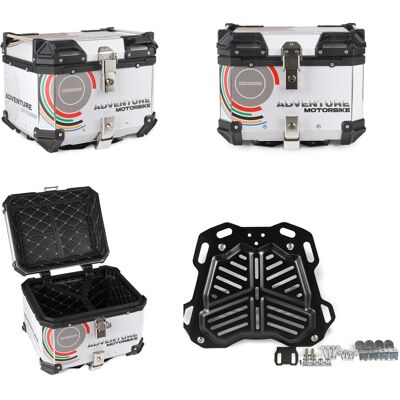 OEM Maleta Superior De Aluminio Para Motocicleta + Placa De 45 L Con Revestimiento Gráfico Blanco OEM Maleta Superior De Aluminio Para Motocicleta + Placa De 45 L Con Revestimiento Gráfico Blanco