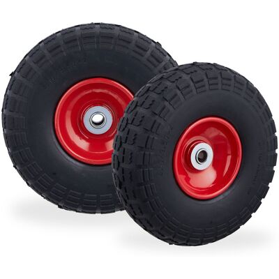 Relaxdays - 4 Ruedas De Carro, Antipinchazos, Macizas, 4.10/3.50-4', Eje De 16 Mm, Hasta 150 Kg, 260x85mm, Negro Y Rojo Relaxdays - 4 Ruedas De Carro, Antipinchazos, Macizas, 4.10/3.50-4', Eje De 16 Mm, Hasta 150 Kg, 260x85mm, Negro Y Rojo