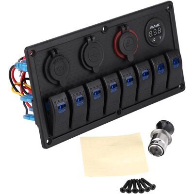 OEM Panel De Interruptores Basculantes De 8 Vías Con Usb Y Voltímetro Para Toma De Corriente De Coche/barco De 12v-24v OEM Panel De Interruptores Basculantes De 8 Vías Con Usb Y Voltímetro Para Toma De Corriente De Coche/barco De 12v-24v
