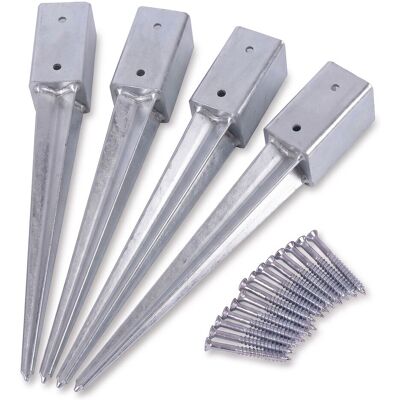 Relaxdays Casquillos Para Hincar De Acero Inoxidable Plateado, 4 Uds., 750 Mm, Para Postes Cuadrados 80x80 Mm Relaxdays Casquillos Para Hincar De Acero Inoxidable Plateado, 4 Uds., 750 Mm, Para Postes Cuadrados 80x80 Mm