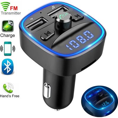 OEM Transmisor Fm Bluetooth Para Coche, Adaptador Receptor De Radio Para Coche Con Iluminación Ambiental Azul Y Función Manos Libres, Cargador Usb Dual. OEM Transmisor Fm Bluetooth Para Coche, Adaptador Receptor De Radio Para Coche Con Iluminación Ambiental Azul Y Función Manos Libres, Cargador Usb Dual.