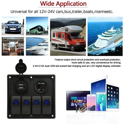 OEM Panel De Control Con 4 Botones Basculantes, 5 Pines, Voltímetro Y Dos Puertos Usb De 4,8 A, Universal Para Coche, Autocaravana Y Barco. OEM Panel De Control Con 4 Botones Basculantes, 5 Pines, Voltímetro Y Dos Puertos Usb De 4,8 A, Universal Para Coche, Autocaravana Y Barco.