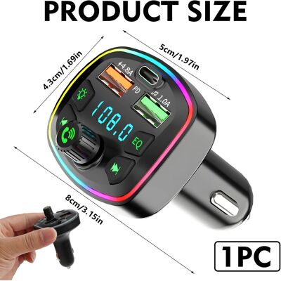 OEM Transmisor Fm Bluetooth Para Coche, Adaptador Para Reproductor Mp3, 2 Puertos Usb + Puerto Tipo-c, Compatible Con Carga Rápida, Cargador Rápido Para Coche, Compatible Con Tarjetas Usb/tf Y Llamadas Ma OEM Transmisor Fm Bluetooth Para Coche, Adaptador Para Reproductor Mp3, 2 Puertos Usb + Puerto Tipo-c, Compatible Con Carga Rápida, Cargador Rápido Para Coche, Compatible Con Tarjetas Usb/tf Y Llamadas Ma