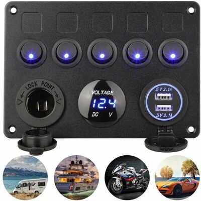 OEM Panel Eléctrico Impermeable Con 5 Interruptores Led, Puertos Usb, Pantalla Digital, Voltaje De 12v/24v, Para Coche, Barco, Camión, Autocaravana. OEM Panel Eléctrico Impermeable Con 5 Interruptores Led, Puertos Usb, Pantalla Digital, Voltaje De 12v/24v, Para Coche, Barco, Camión, Autocaravana.