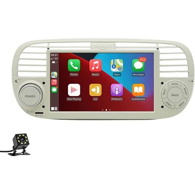 OEM Autoestéreo Inalámbrico Android Carplayer De 7 Pulgadas Con Pantalla Táctil De 2 Din, Compatible Con Bluetooth/fm/wifi/gps/mirror Link, Compatible Con Fiat 500 + Cámara Led De 8 Pulgadas (blanco). OEM Autoestéreo Inalámbrico Android Carplayer De 7 Pulgadas Con Pantalla Táctil De 2 Din, Compatible Con Bluetooth/fm/wifi/gps/mirror Link, Compatible Con Fiat 500 + Cámara Led De 8 Pulgadas (blanco).