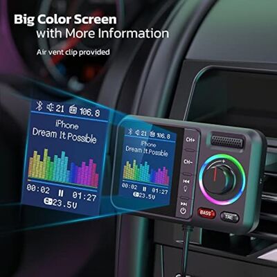 OEM Adaptador Bluetooth Para Coche Con Transmisor Fm, Bluetooth V5.0, Pantalla Grande, Compatible Con Llamadas Manos Libres, Siri Y Google Assistant, Reproducción De Música Mp3, Extensión De Subwoofer Y T OEM Adaptador Bluetooth Para Coche Con Transmisor Fm, Bluetooth V5.0, Pantalla Grande, Compatible Con Llamadas Manos Libres, Siri Y Google Assistant, Reproducción De Música Mp3, Extensión De Subwoofer Y T
