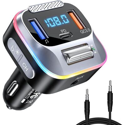 GOTRAYS Transmisor Fm Bluetooth Para Coche, Cargador Para Encendedor De Cigarrillos Bluetooth 5.0 Pd+qc3.0, Receptor Auxiliar, Micrófono Grande Y Graves Profundos Hifi, Llamadas Manos Libres, Siri Y Asistente GOTRAYS Transmisor Fm Bluetooth Para Coche, Cargador Para Encendedor De Cigarrillos Bluetooth 5.0 Pd+qc3.0, Receptor Auxiliar, Micrófono Grande Y Graves Profundos Hifi, Llamadas Manos Libres, Siri Y Asistente