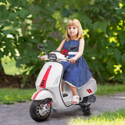 TORMATOR Moto Eléctrica Para Niños De +3 Años Con Licencia Vespa Con Usb Mp3 Luz Led Radio Fm Velocidad 3 Km/h Carga 35kg Blanco TORMATOR Moto Eléctrica Para Niños De +3 Años Con Licencia Vespa Con Usb Mp3 Luz Led Radio Fm Velocidad 3 Km/h Carga 35kg Blanco