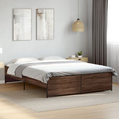 Vidaxl Estructura Cama Madera Ingeniería Metal Marrón Roble 140x200 Cm Vidaxl Estructura Cama Madera Ingeniería Metal Marrón Roble 140x200 Cm